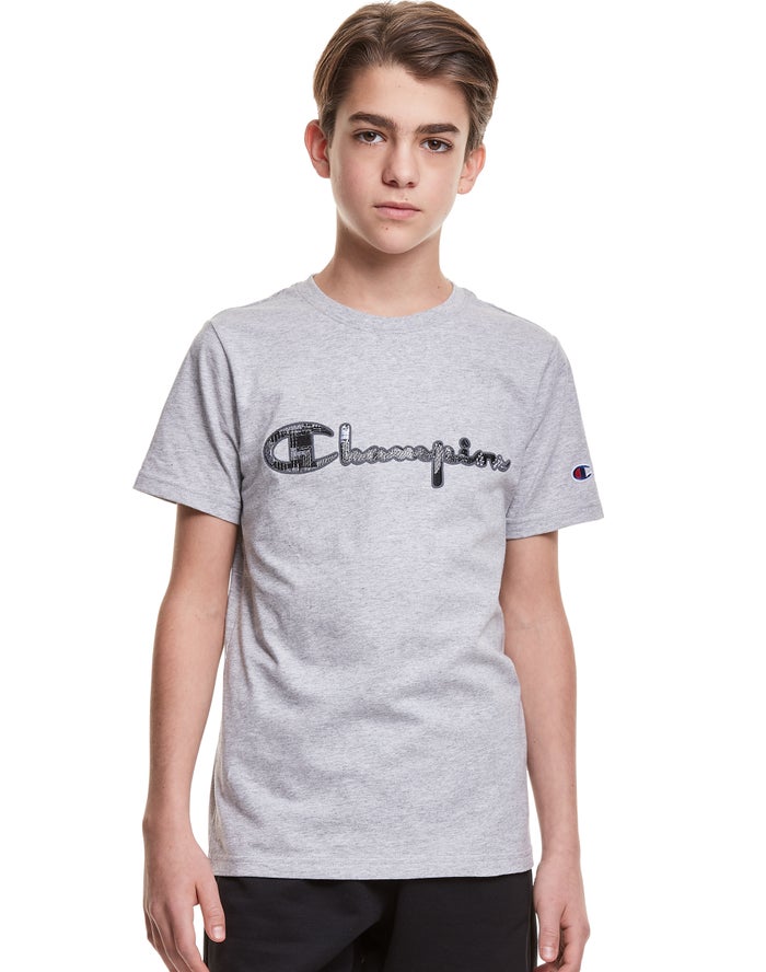 Champion Drenge T-Shirts Grå - Tonal Applique Logo - Danmark ZJO-268305